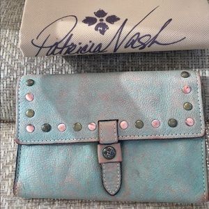 Patricia Nash Teal and Pink Studded Clutch